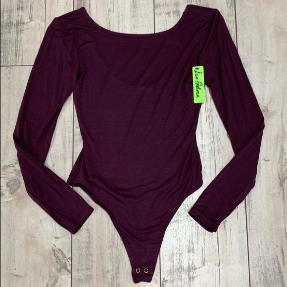 Sam Edelman bodysuit long sleeve boatneck thong maroon purple S - Picture 2 of 4